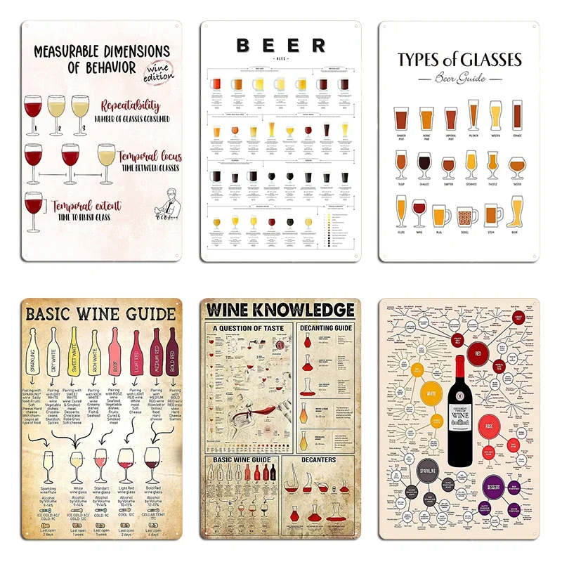 Vintage Wine Guide Chart Black Bartender Wine Knowledge Bartender Metal Cinema Wall Decor Plaques Designing Club Tin Sign Poster