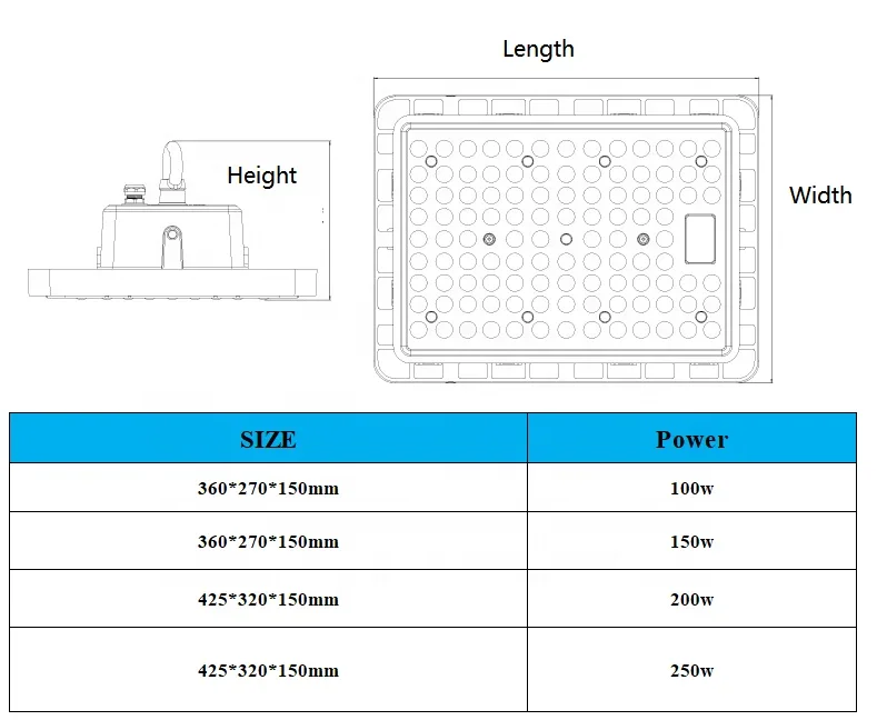 Dimmable Industrial LED Linear High Bay Light, Tipo Quadrado, Iluminação de Oficina, Alto Lúmen, 100W, 150W, 200W, 250W