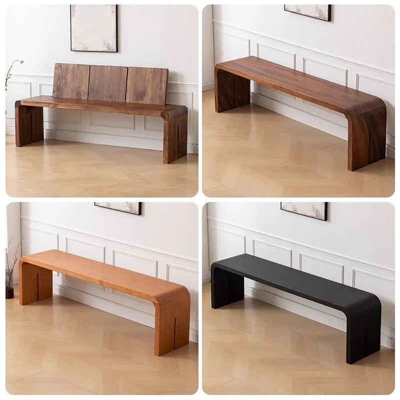 Banco de madera maciza con respaldo, taburete de comedor, taburete de dormitorio junto a la cama, taburete para cambiar zapatos en casa, taburete de sofá para sala de estar