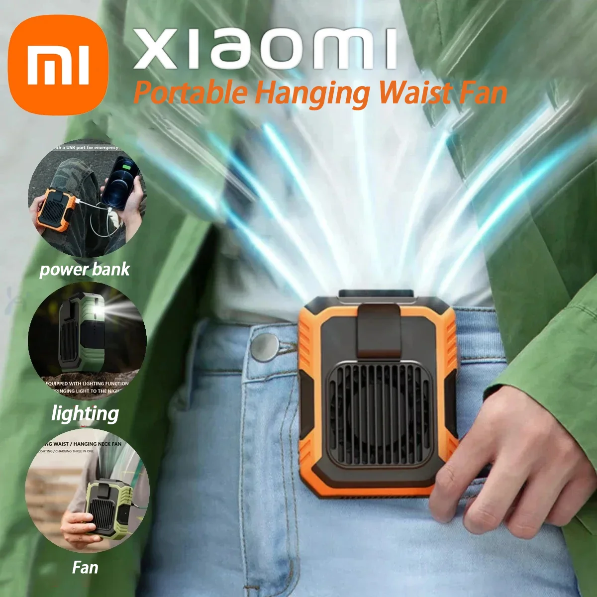 Xiaomi-Ventilateur portable à pince pour la taille, portable, extérieur, énergie mobile d'urgence, chargeur USB aste, nouveau, 4000mAh, Gér3 Speed