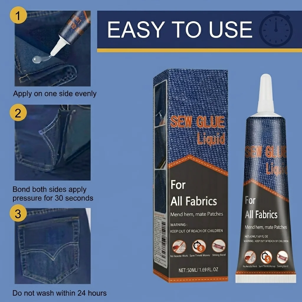 50ml Fabric Sewing Glue Fast Drying Clothes Mending Liquid Leather Repair Patches Kit With 2 Tools High Viscosity Craft Supplies view 3