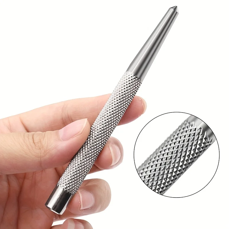 

1pc Heavy Duty Center Punch Chrome-Plated Tip Knurled Shaft Punch Durable Sturdy Metal Center Punch Home Accessories