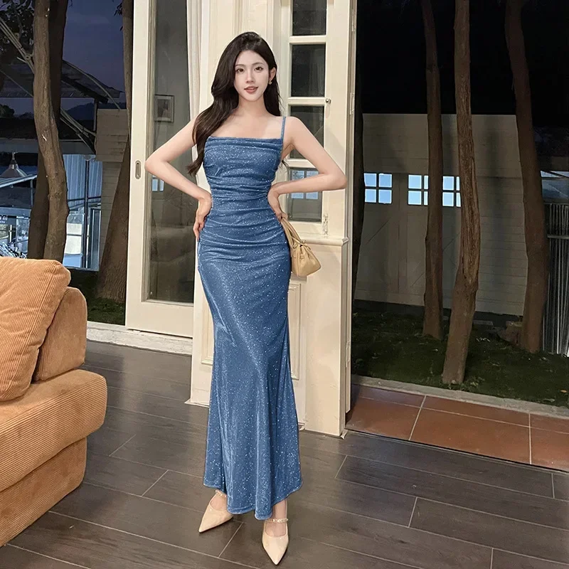 

Sexy Sparkling Wrap Dress YJ23569PF Sleeveless Empire Waist Long Evening Gown for Women Ankle-length Cocktail Party Dress Milk