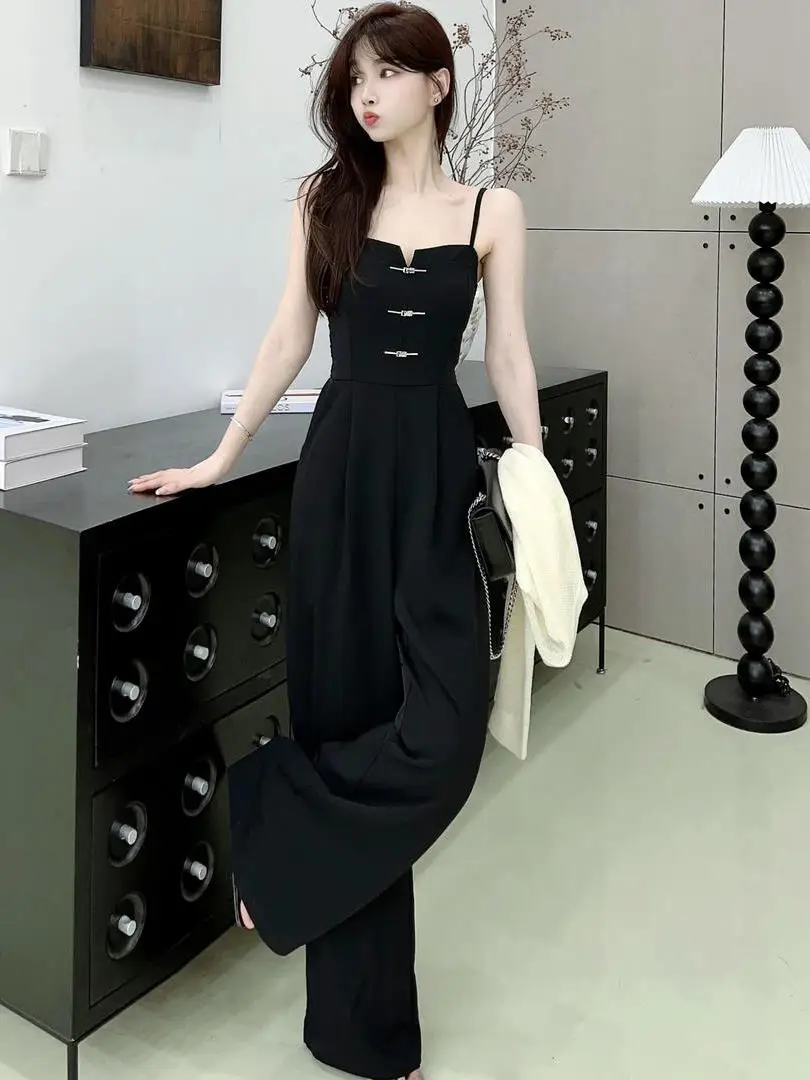 

Женский летний комбинезон Ele Slimming 2024: новый, модный, удобный, с высокой талией, прямые широкие брюки