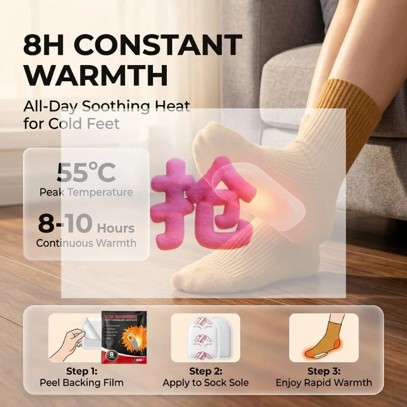 1/5Pcs Odorless Toe Warmers With Upgraded Adhesive 8H Constant Heat For Winter Hiking Skiing Camping