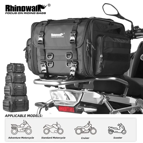 Imagen 2 del producto Rhinowalk-bolsa para motocicleta, 26L/45L/60L/80L, impermeable, gran capacidad, extensible, para asiento trasero de Motor, equipaje con cubierta para lluvia