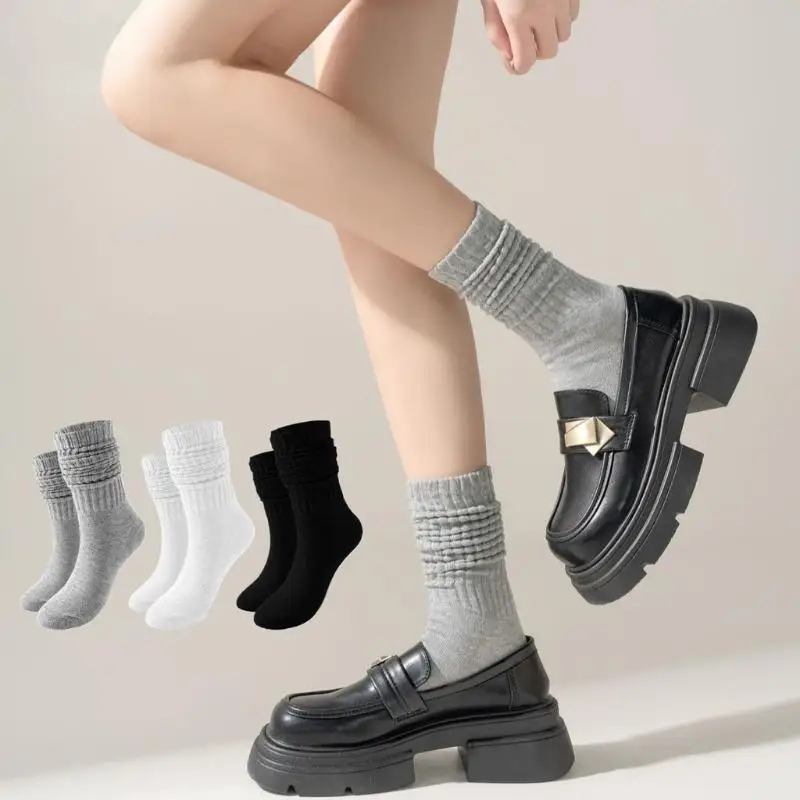 

Spring Autumn Women's Striped Mid-calf Socks Solid Color Korean Ins Knitted Calf Long Socks Sweat-absorbent Versatile Fashion