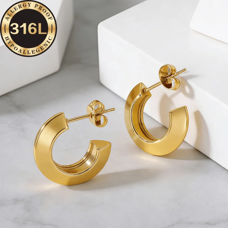 Anti-allergic stainless steel, triangular round earrings, anti-fading, comfortable and versatile, simple and elegant