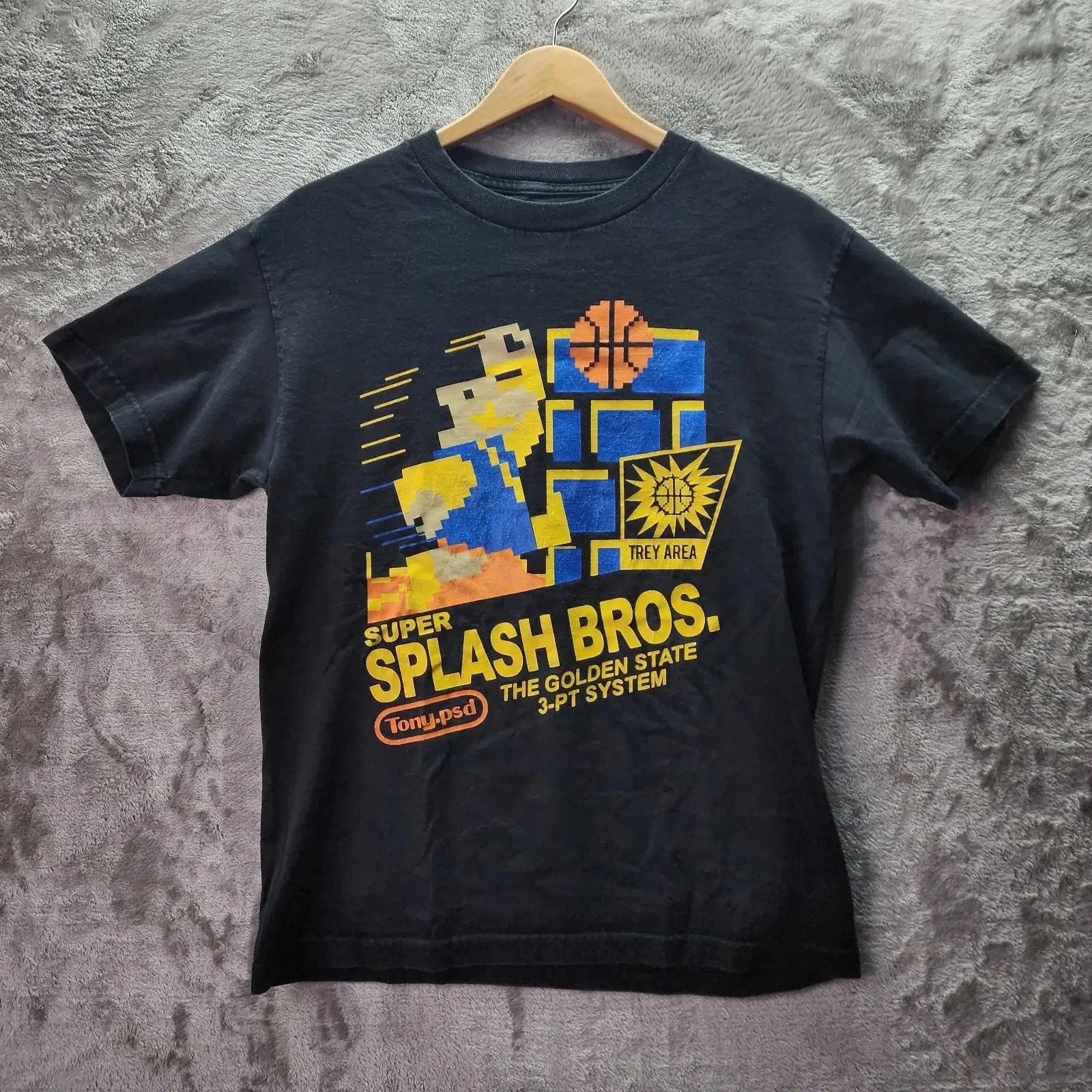 Super Splash Bros Basketball T Shirt Mens Medium Black Golden State Parody vintage Washed Stretched fashion Stylish Breathable