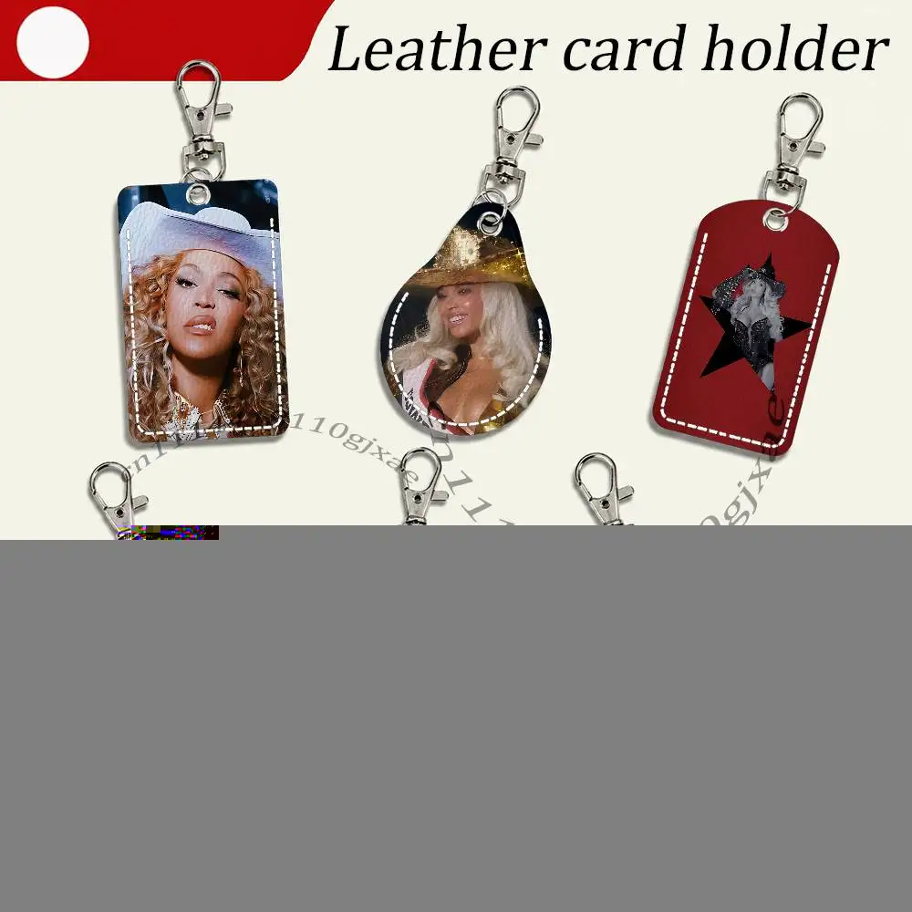 B-Beyonce Cowboy Carter Lemonade Card Case Leather Card Holder Keychain Key Ring Transportation Card Case With Lanyard