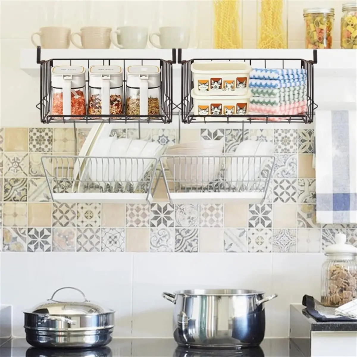 newA10R Under Shelf Basket Storage 11.8in Metal Under Cabinet Shelf, Hanging Wire Basket Shelves, Undershelf Storage Basket 2pcs