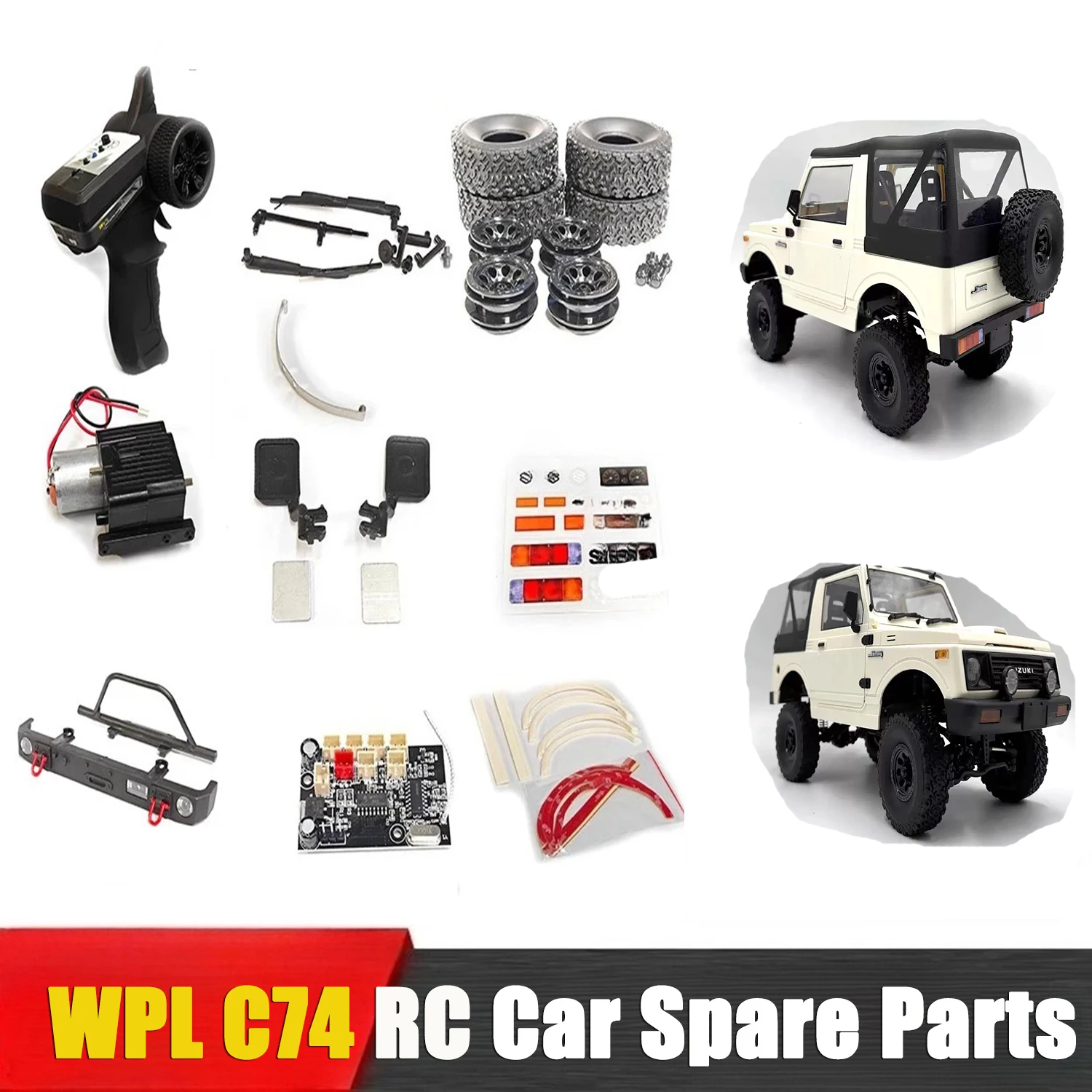 WPL C74 RC Car Spare Parts Original Wheel Brow Motor Circuit Board Rear View Mirror Wiper Steel Plate Remote Control