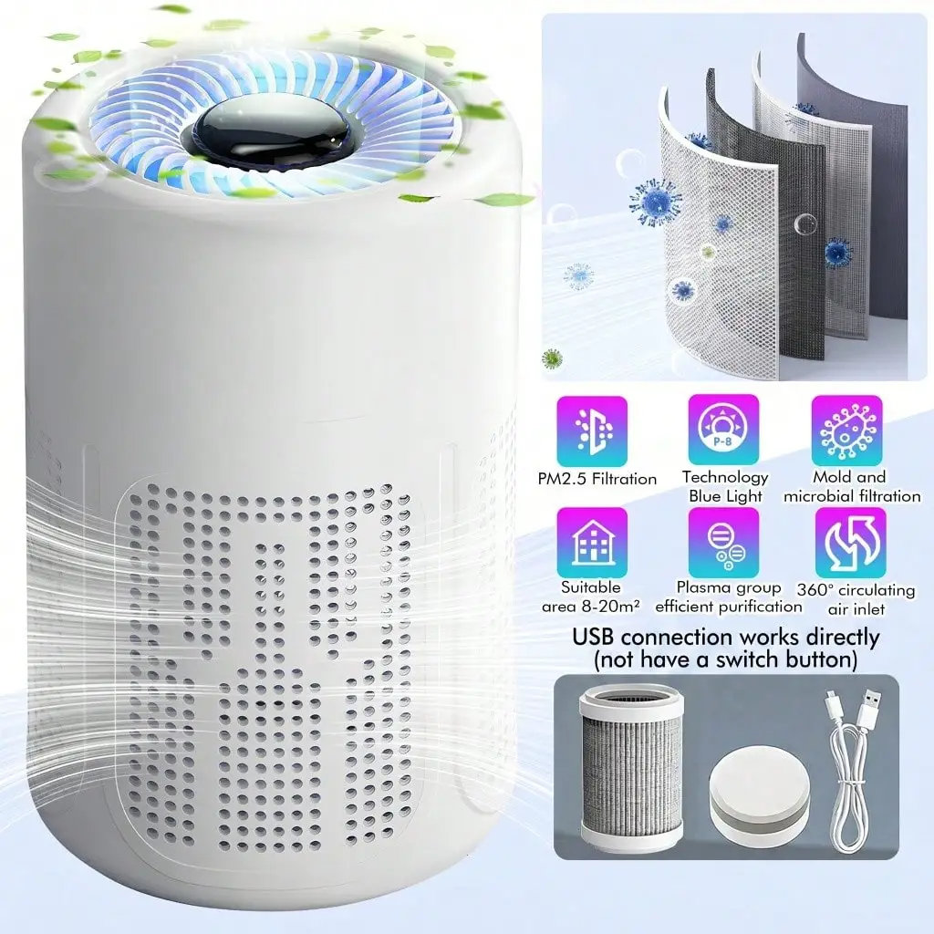 Mini Air Purifier For Home Bedroom Desktop, Air Purifiers For Pets Dander Smoke Pollen Dust, 20dB Quiet Small Air Cleaner With 360° Intake For Office Travel, 2000H Replacement Reminder, USB Connection Works Directly sv260507150729198541871