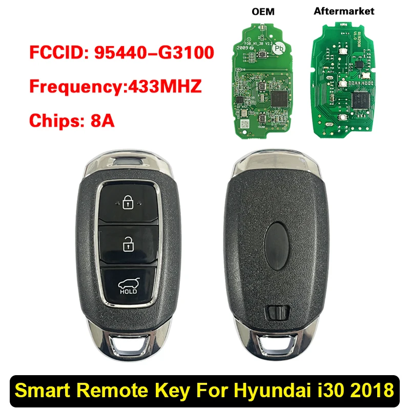 CN020213 ヒュンダイ i30 2018 アフターマーケットスマートリモートキー 433MHz PN:95440-G3100 8A チップ FCCID: SYEC3F0B1608