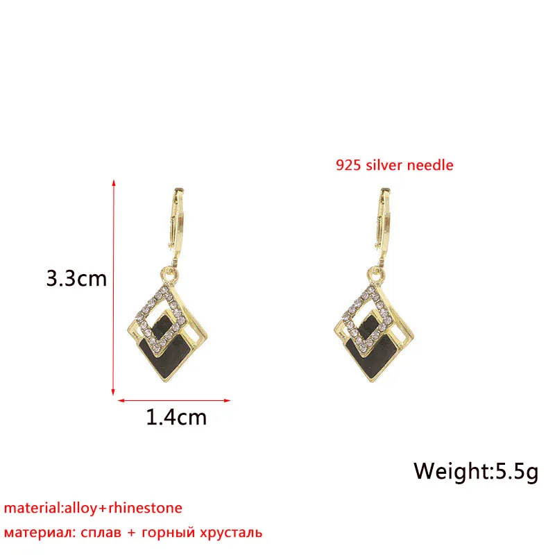 Black Rhombus Pendants Women\'s Hanging Earrings Gold Color Buckle Drop Earrings Rhinestone Statement Earrings Party oorbellen