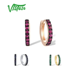 VISTOSO 14K 585 White/Yellow/Rose Gold Earrings For Lady Sparkling Emerald Sapphire Ruby Classic Wedding Party Chic Fine Jewelry