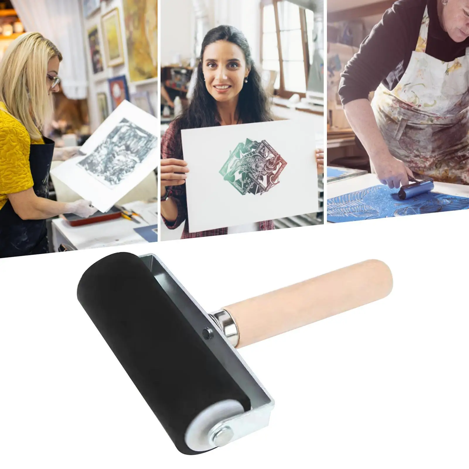 Rubber Roller Wooden Handle Printmaking Roller Paint Brush Ink Eraser Art Craft Painting Tool Printmaking Tool Small Rubber Roll