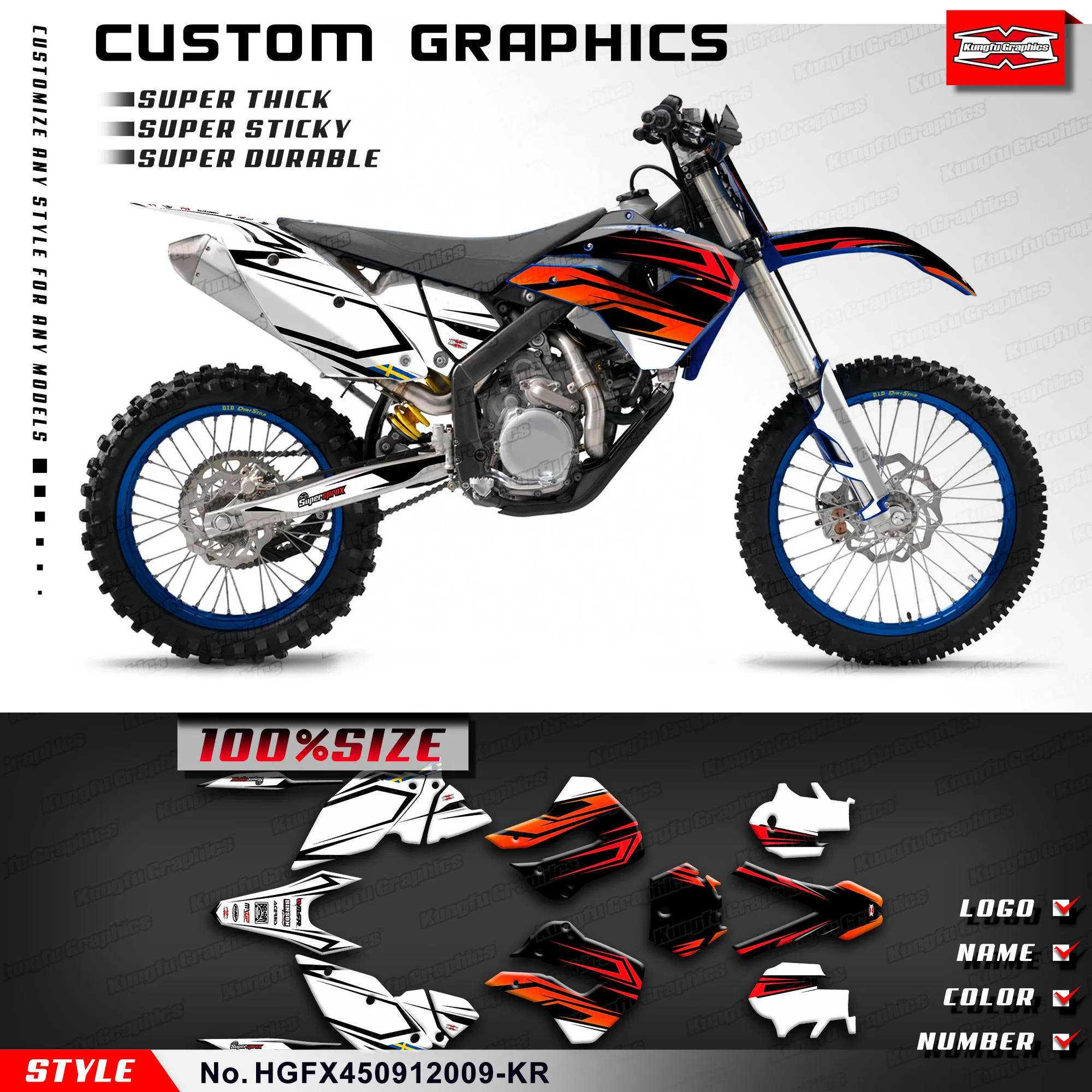 

KUNGFU GRAPHICS Decals Stickers UV-resistant Vinyl for Husaberg FX 450 2009 2010 2011 2012, HGFX450912009-KR