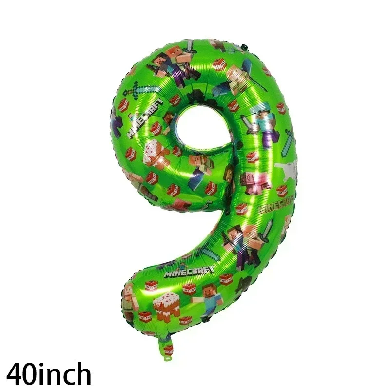 Cartoon Minecraft Ballon New My World Pixel Grün Nummer 0-9 Aluminiumfolie Luftballon Kindergeburtstag Party Dekoration