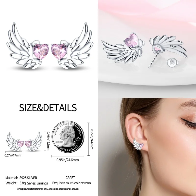 Valentine\'s Day 925 Sterling Silver Women\'s Shiny Pink Zircon Bow Spring Bouquet Earrings Suitable Fit Party Exquisite Jewelry