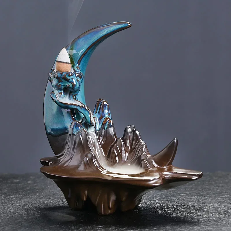 1 Stück Ramadan-Räucherstäbchenhalter mit Bergwasserfall-Effekt für Rückwärtsfließenden Räuchernebel zur Aromatherapie und Meditation (Ohne Räucherstäbchen)