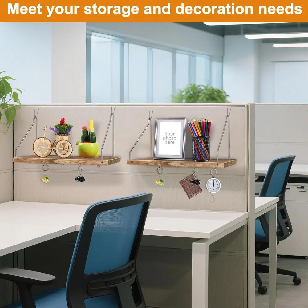 عبوتان من رف الحائط المقصور مع خطافات - منظم خشبي 11.8 بوصة لجدران مكعبات القماش، وإكسسوارات المكتب المعلقة والديكور للنساء #6