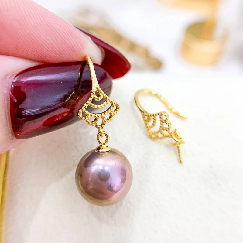 

DIY Pearl Small Accessories S925 Sterling Silver Earrings Empty-holder Gold silver Silver Earrings with 8-12mm Round Pearl