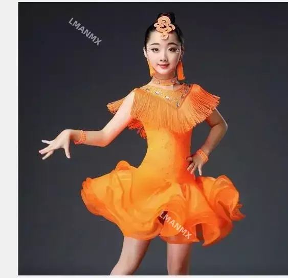 Ropa de baile latino con borlas para niñas, trajes de actuación de Salsa, vestido de patinaje artístico con lentejuelas, trajes de Rave