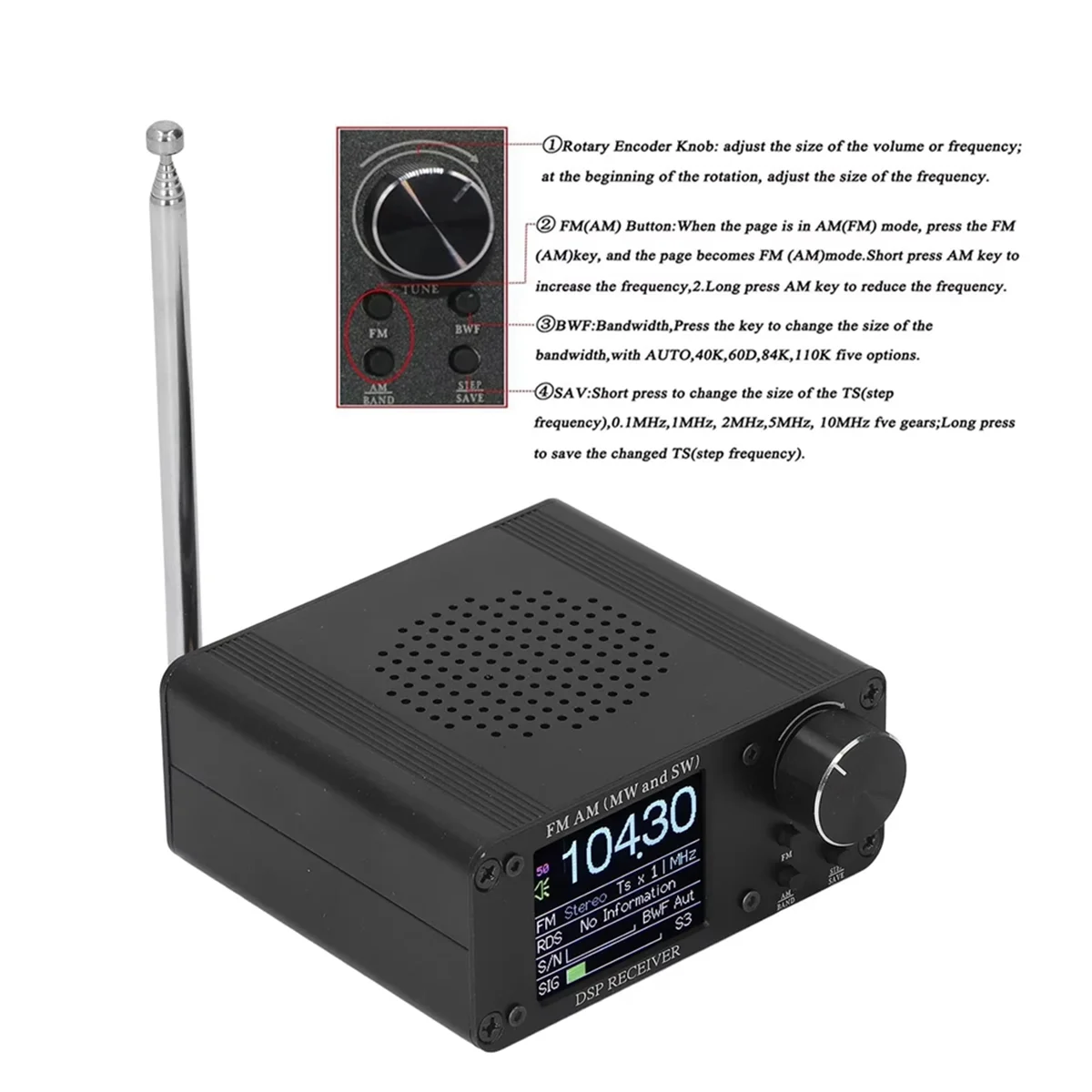

ABKM ATS80 Portable Shortwave Radio FM AM Frequency Receiver 5W External Headphones Telescopic Antenna Shortwave Radio