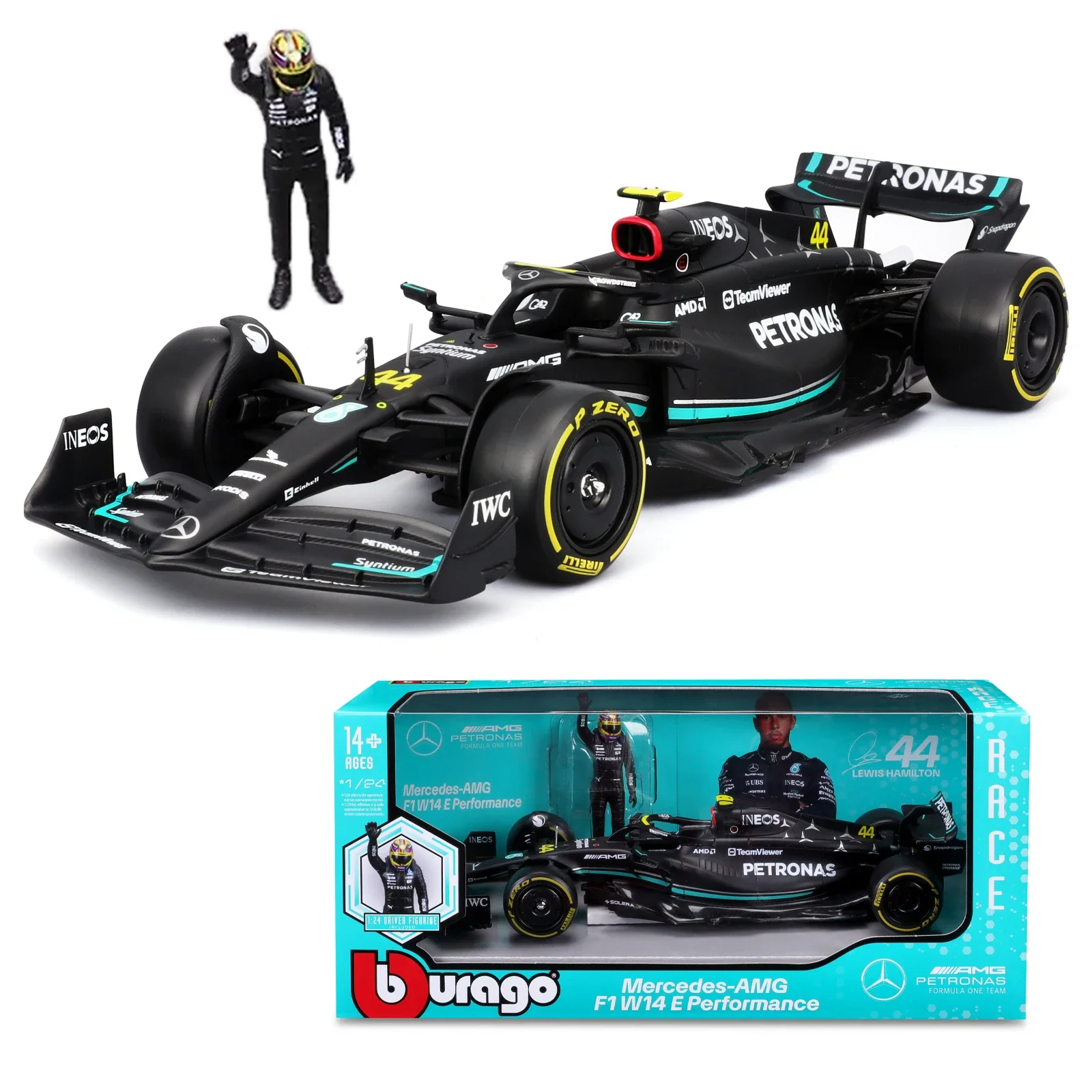 bburago-1-24-2023-f1-mercedes-amg-w14-winning-doll-44-hamilton-63-russell-paint-formula-one-alloy-super-toy-car-model