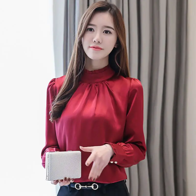 Women's Autumn Fashion Simplicity Solid Color Stand Collar Long Sleeve Shirts Women Clothes Office Lady All-match Loose Tops