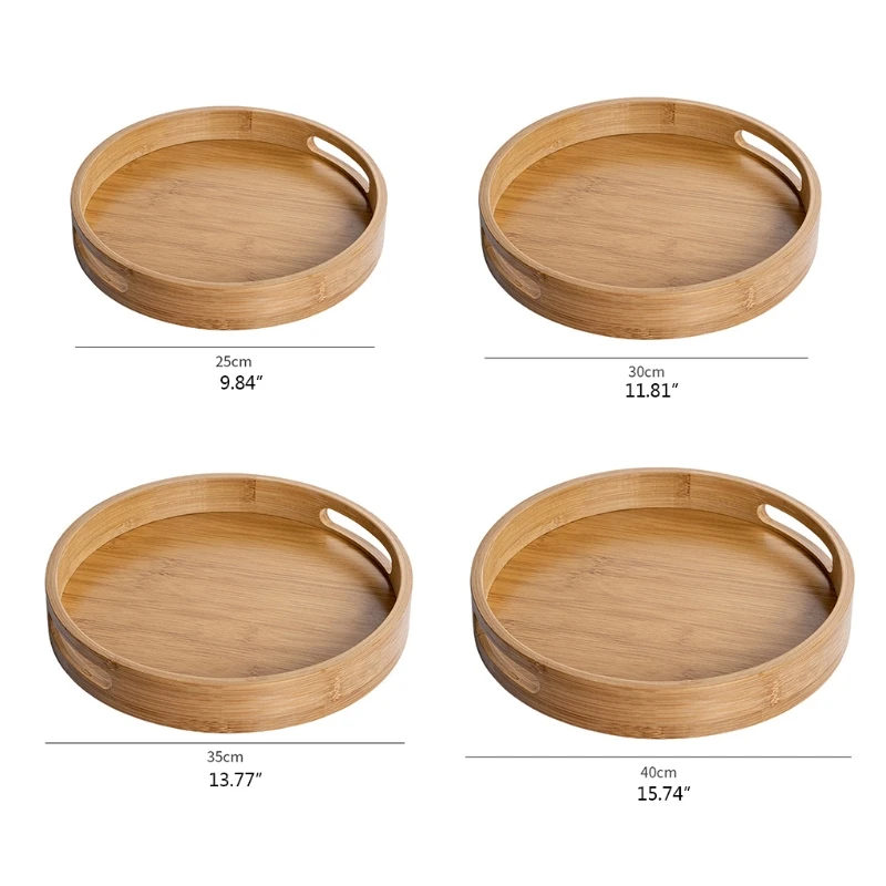 

Wooden Round Serving Tray Wood Plate Tea Food Dish Drink Platter Multipurpose