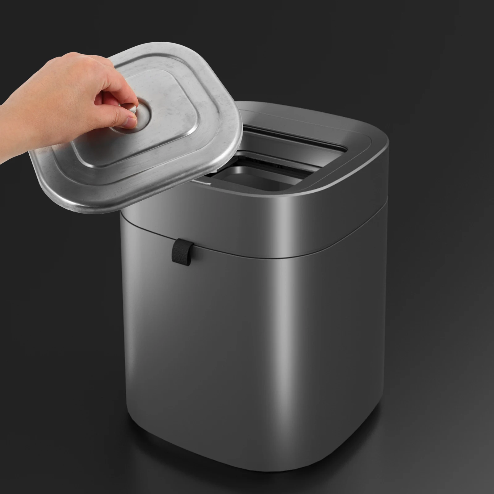 

Stainless Steel Trash Can Lid Countertop Garbage Kitchen Bathroom Recessed Bin Cover Easy Installation Rectangle Shape