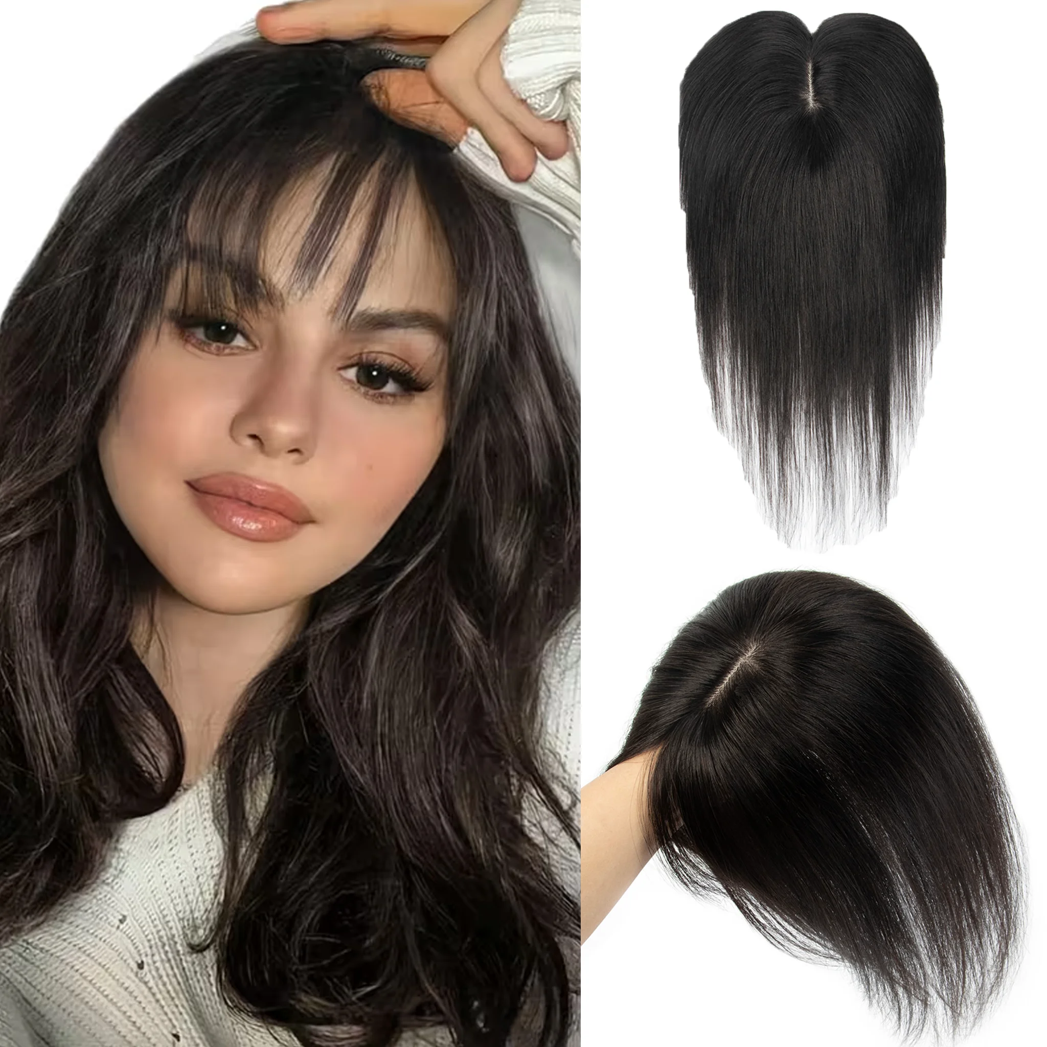 

Real Human Hair Toppers for Women Daily 360° Bangs 3D Hair Pieces with Thinning Hair Bangs20, 25, 30, 35cm