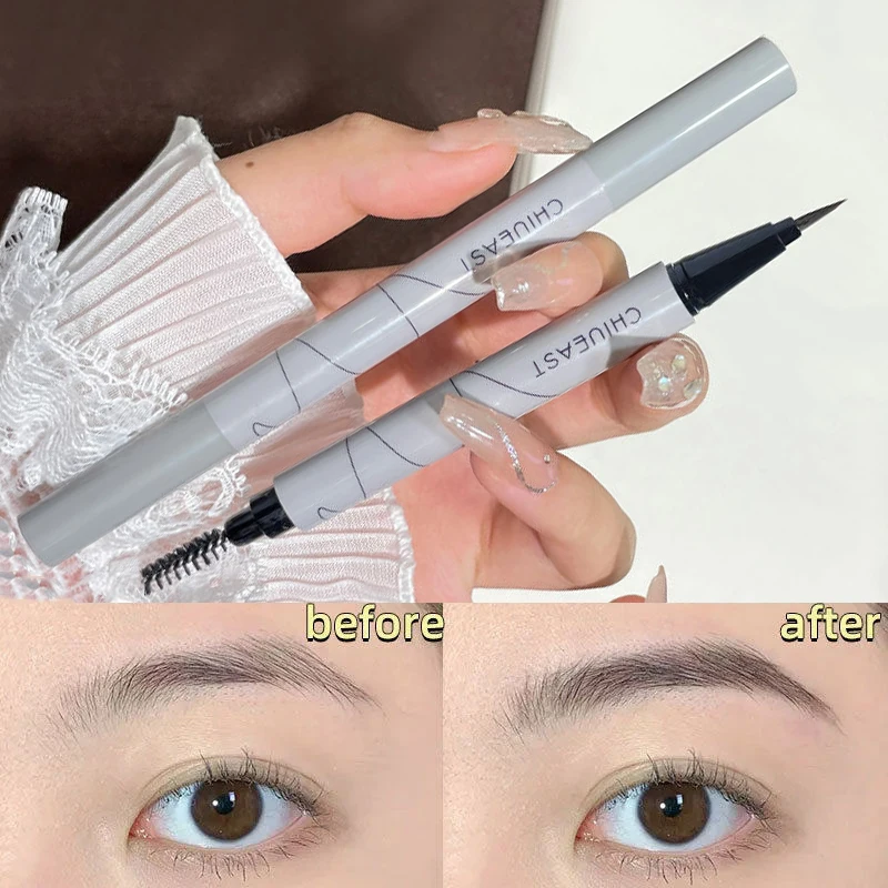 Two-head Eyebrow Pen Waterproof Fine Tip Eyebrow Tattoo Pencil Eyeliner LongLasting Professional Liquid Eye Brow Silkworm Pencil