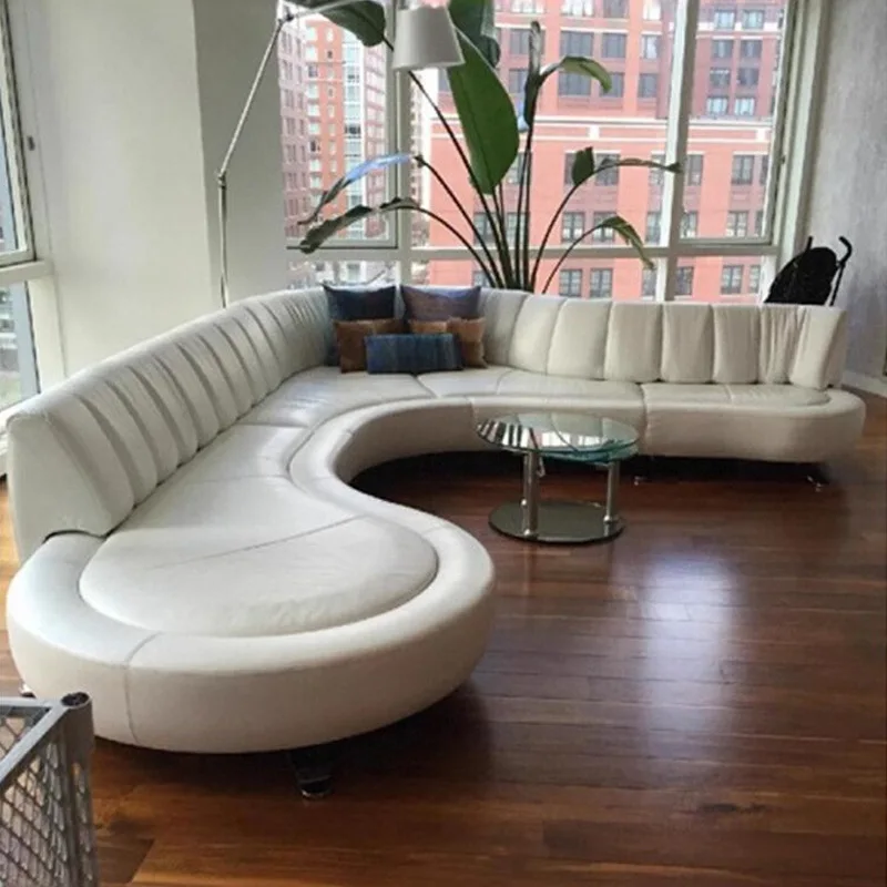 Sofa unlimited 360-degree rotating backrest curved push-pull movable leather light luxury three-person sofa