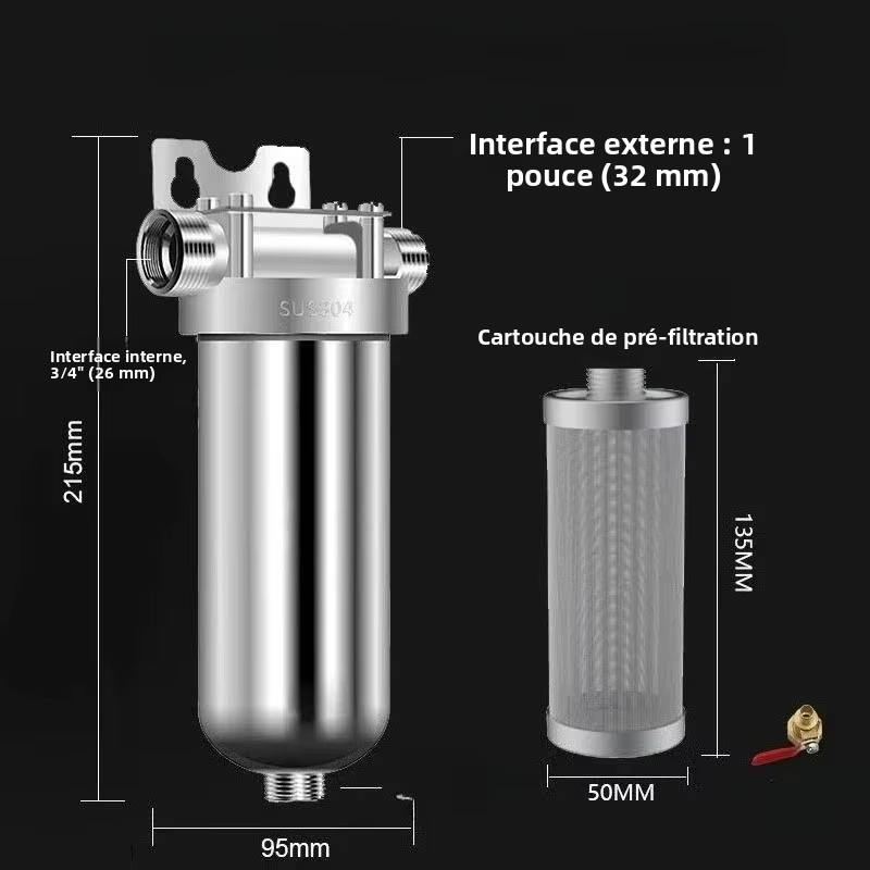 Pré-filtre pour eau de puits domestique, purificateur d'eau domestique pour toute la maison, filtre à eau à rétrolavage à haut débit en acier inoxydable 304