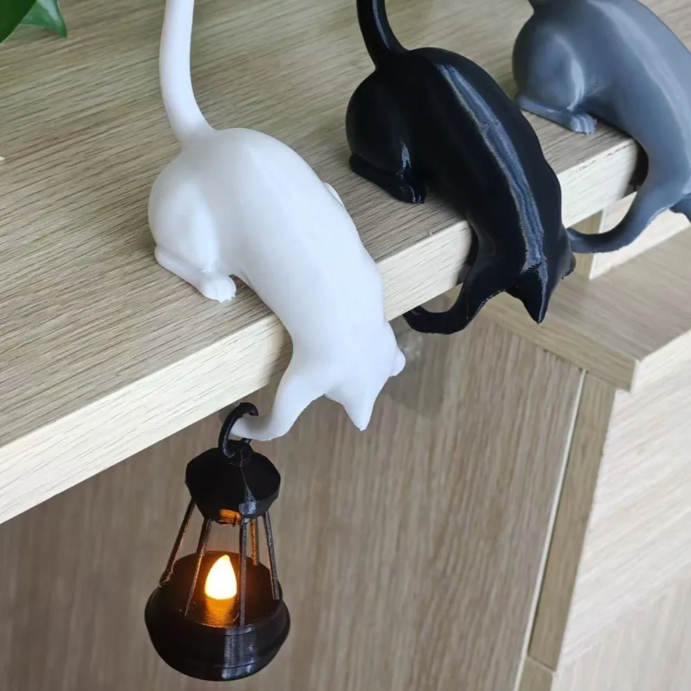 3D Printed Cat-Shaped Wall Hook Cute Cartoon Bookshelf Lantern Creative Funny Animal Figurine Hook Home Office Decor