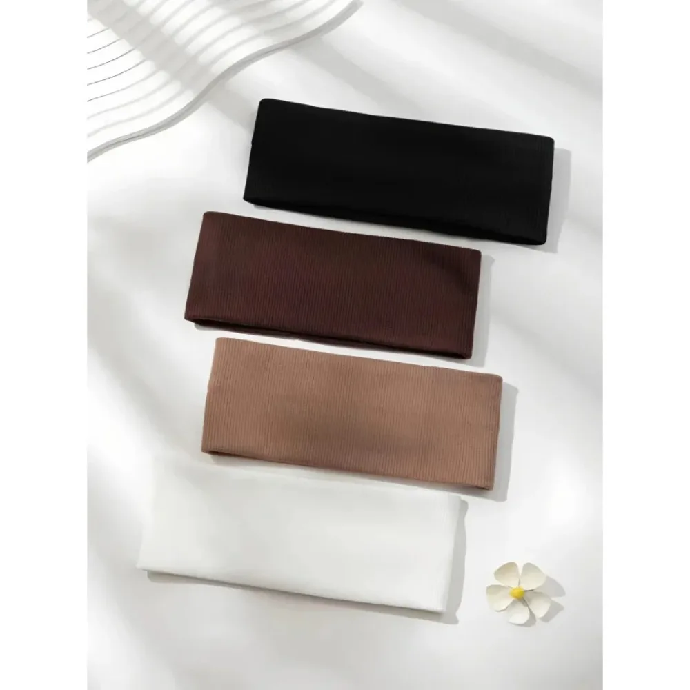 4 Simple and Stylish Women's Solid Color Elastic Hair Tie Set Cute Face-Washing and Makeup Headband Retro Sports Running yoga He
