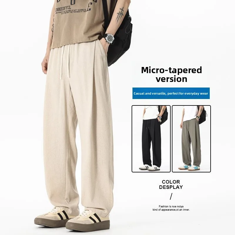 

Thin Cotton and Linen Pants Men's Linen Pants Spring and Summer Casual Pants Loose Micro-cone Sweatpants Boys Long Pants Men