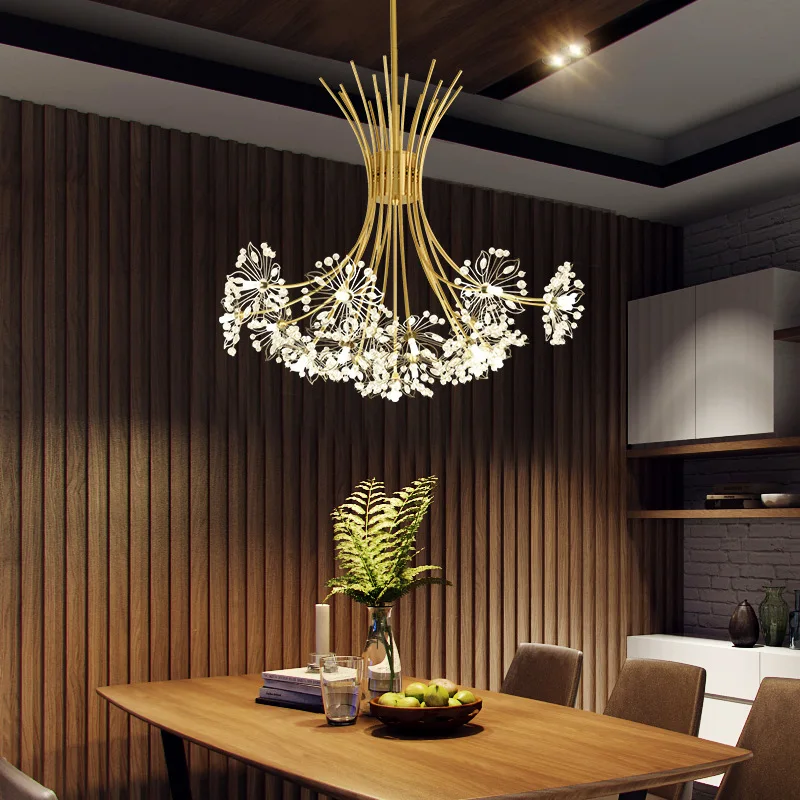 Crystal chandelier dining room bar lamp, dandelion modern simple and warm bedroom living room creative personalized lamp