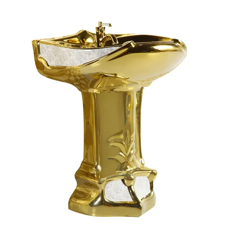 Flush two-piece toilet basin colored bathroom sink gold toilet