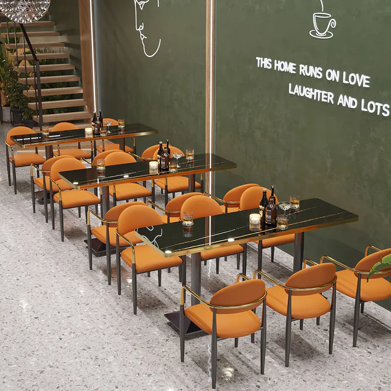 & Modern Commercial Restaurant Seating Set Glass Tabletop Powder Coated Steel Structure Easy Clean Fabric Customized Themed