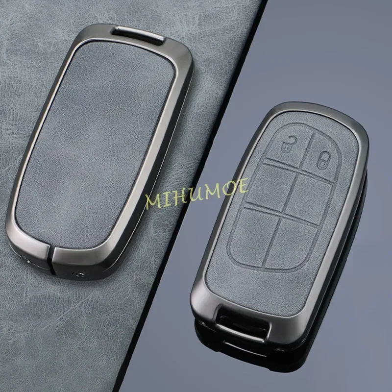 Voor Jeep Grand Cherokee Renegade Kompas Dodge Charger Durango Fiat 500X Metalen Lederen Smart Key Fob Case Cover Accessoires
