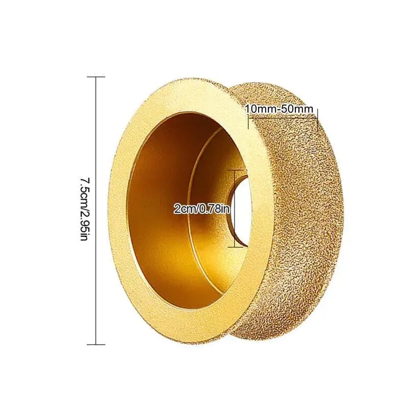 20mm Bore Dia 3Inch 75mm Round Vacuum Brazed Diamond Grinding Wheel Demi-bullnose Edge Marble Stone Edging Profile Grinding Disc