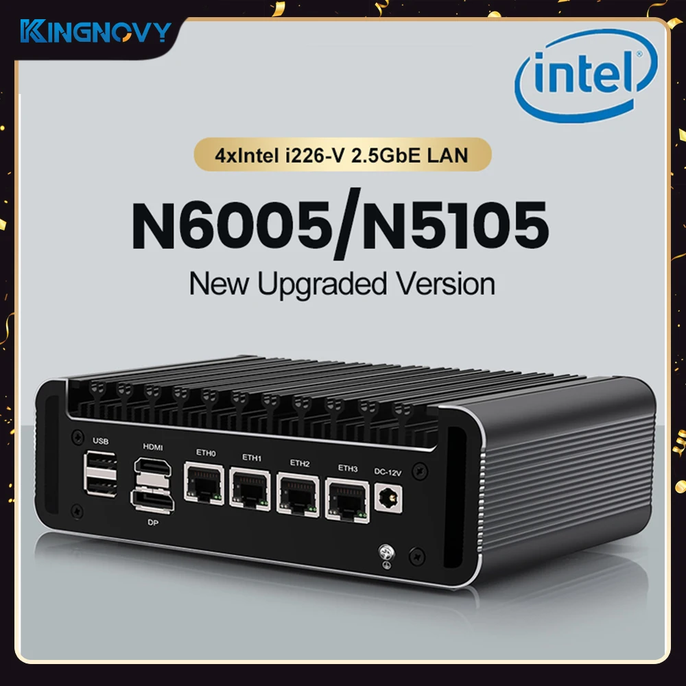 

KingNovy 2,5G мягкий маршрутизатор 11th Pentium N6005 N5105 4 Intel i226 Nics 2 * NVMe 2 * DDR4 безвентиляторный мини-ПК брандмауэр прибор VPN сервер