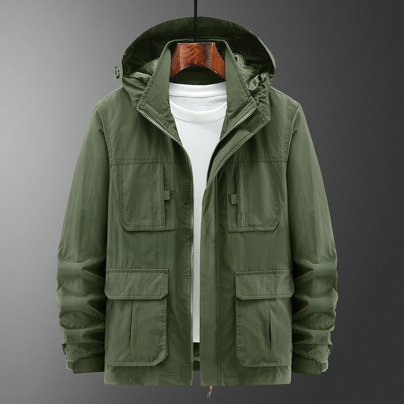 2025 new assault jacket, casual outdoor hooded plus size jacket, men's middle-aged and elderly jacket, autumn and winter o