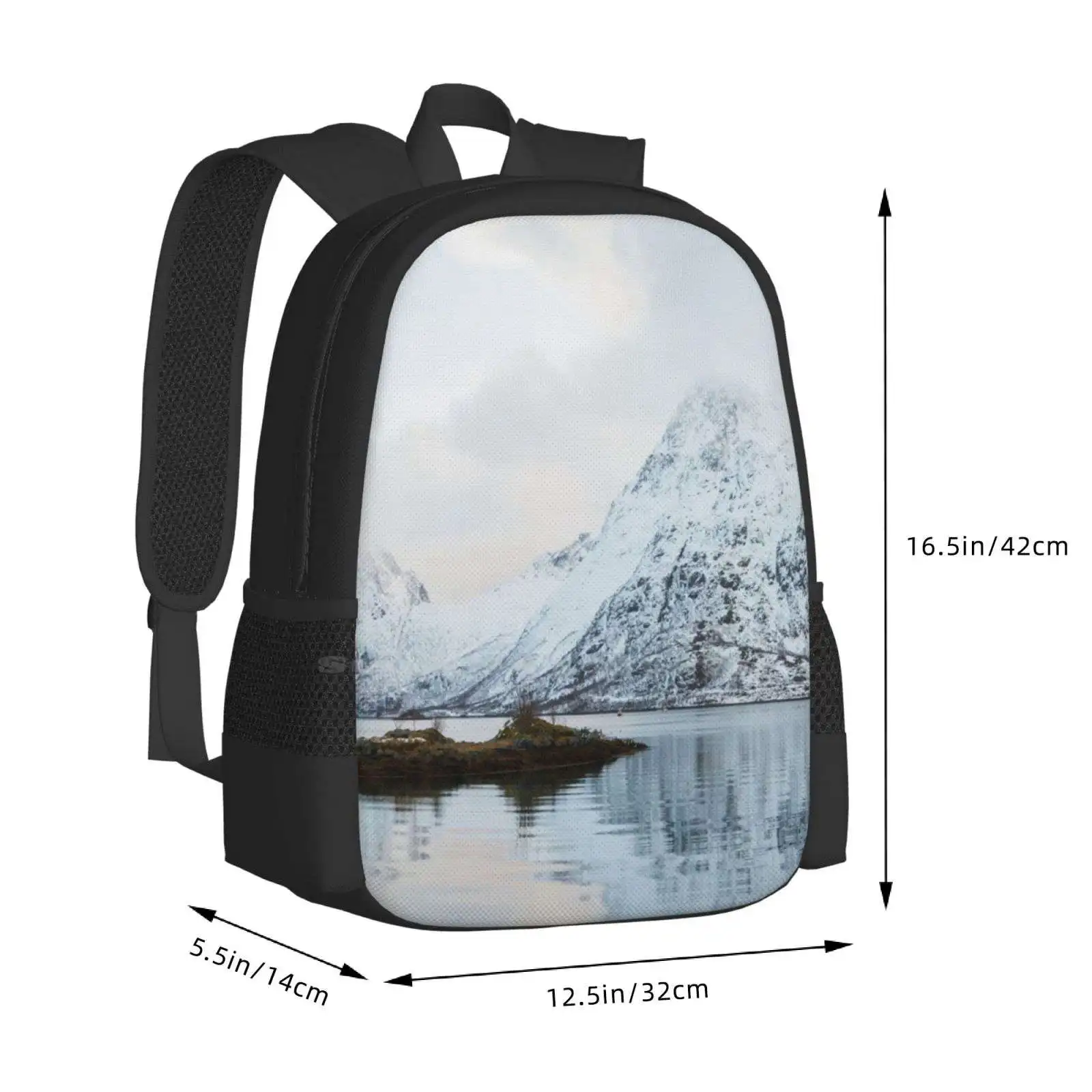 Lofoten Hot Sale Schoolbag Backpack Fashion Bags Landscape Panorama Nature Norway Europe Scandinavia Snow Lake Dominikaaniola