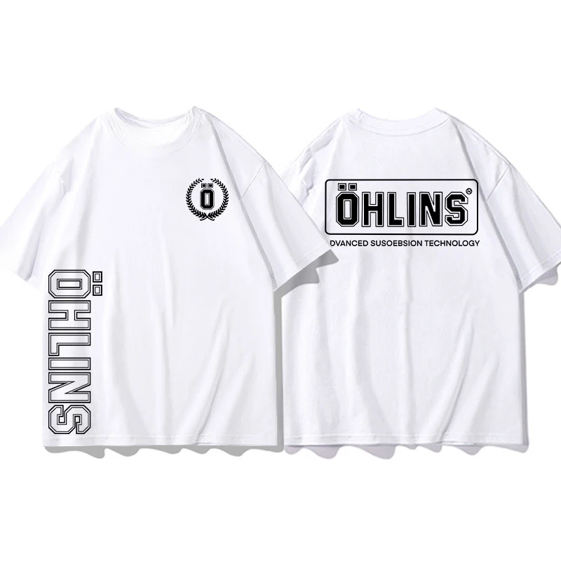 Y2k Summer OHLINS White T-shirt Collection Motorcycle Shock Absorber Print Short Sleeve T-shirt Racing Fan Clothes