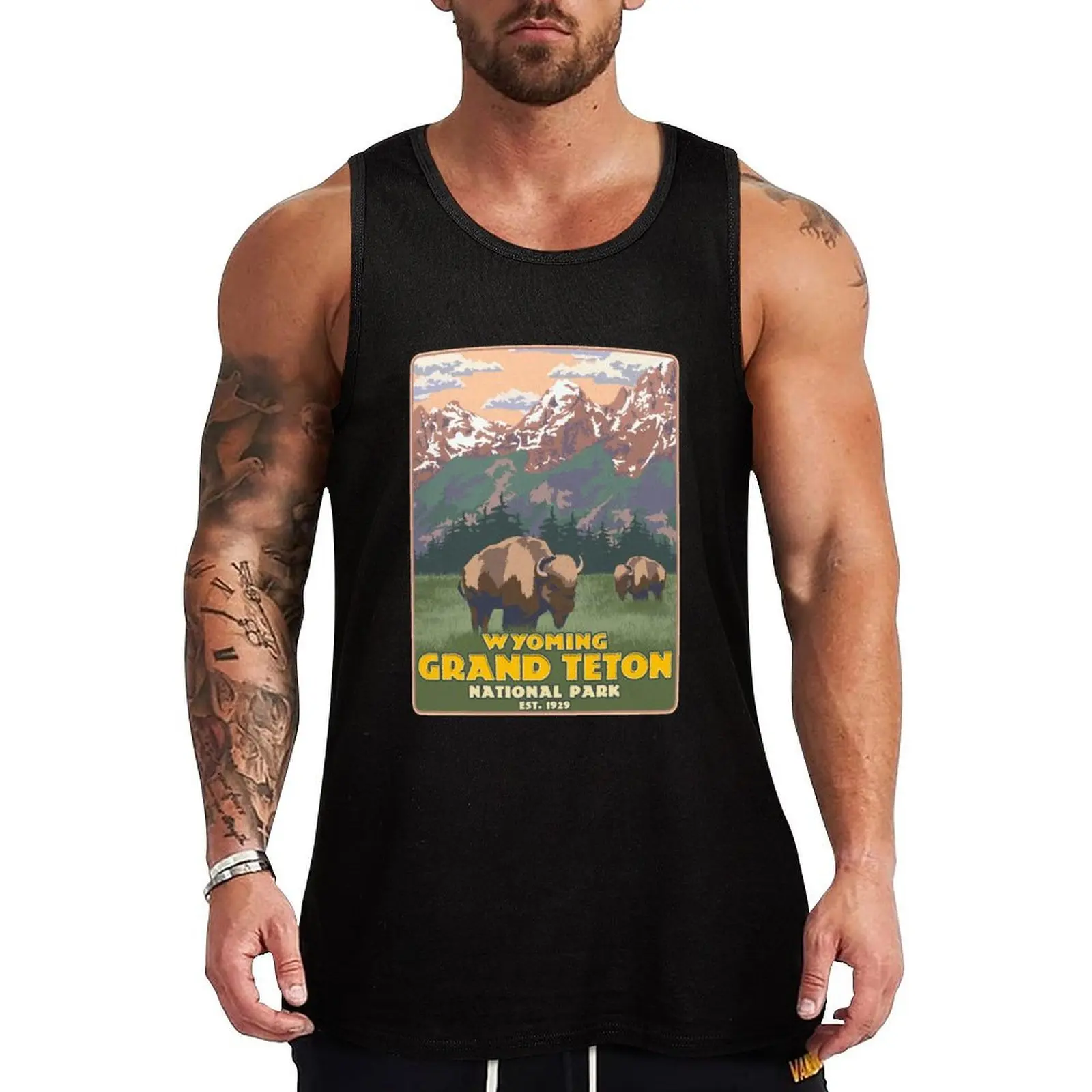 Wyoming Grand Teton National Park Mountain Hiking Tank Top High Stretch Tank Top Athletic Fit Workout Shirt